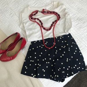 J. Crew navy polka dot skort